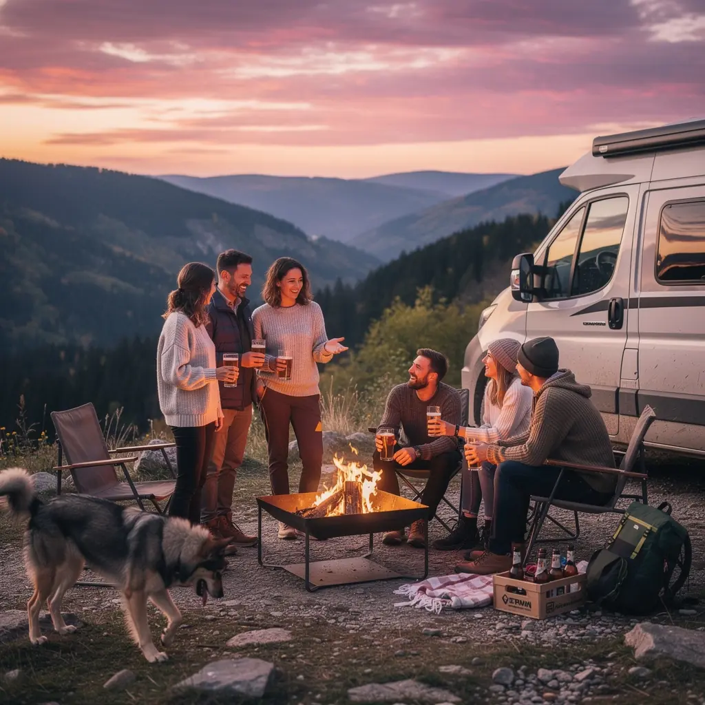 Skupina turistov obdivujúcich panorámu Slovenského raja z luxusného vozidla
